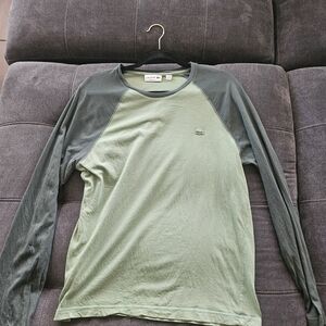 Lacoste Two-Tone Sage Green Raglan Long Sleeve Tee